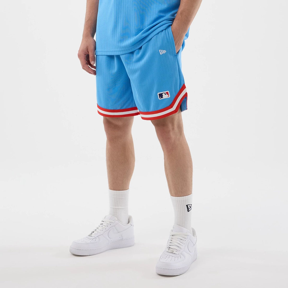 New York Yankees MLB Arch Pastel Blue Oversized Shorts-zelvios