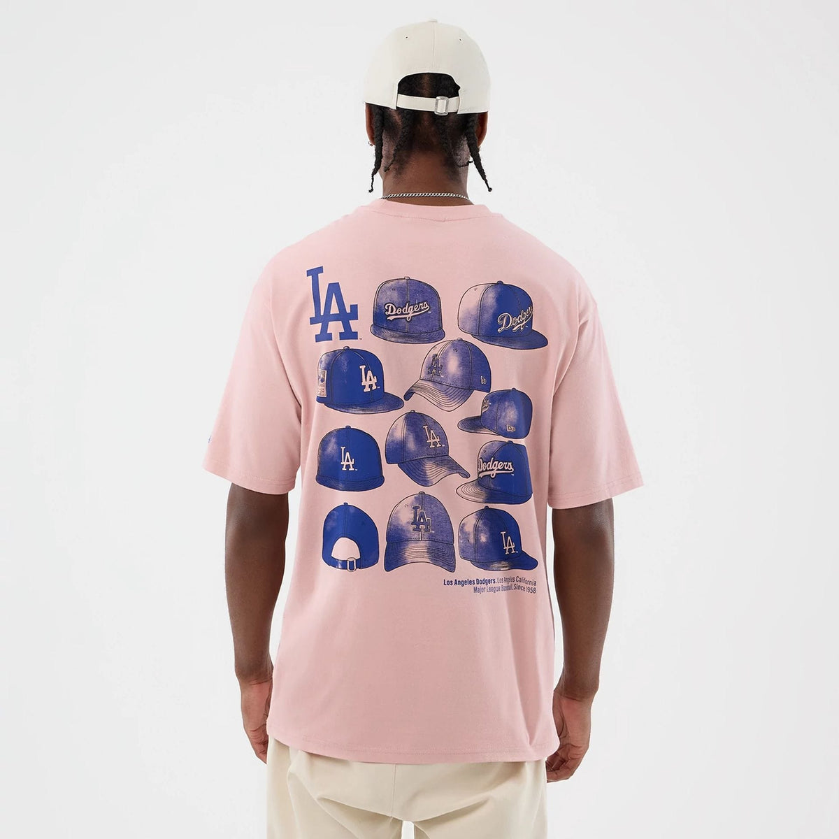 LA Dodgers MLB Cap Graphic Pastel Pink Oversized T-Shirt-zelvios