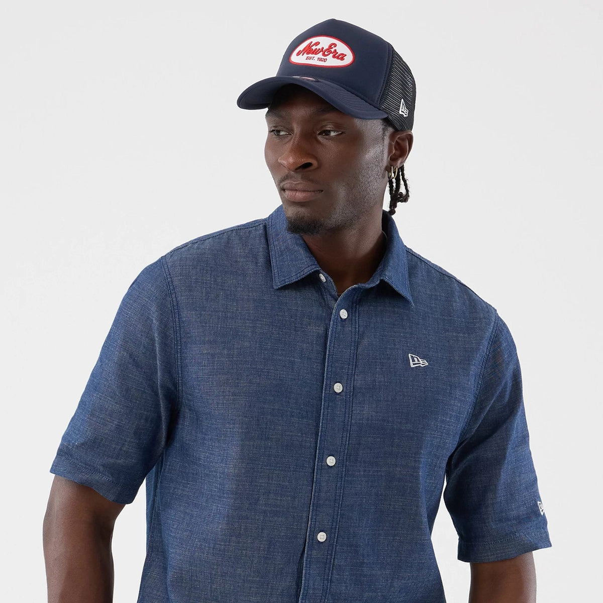 New Era Denim Blue Short Sleeve Shirt-zelvios