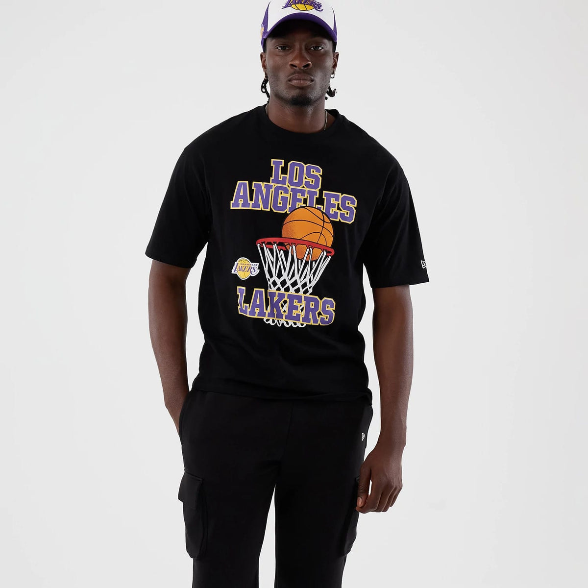 LA Lakers NBA Basketball Graphic Black Oversized T-Shirt-zelvios