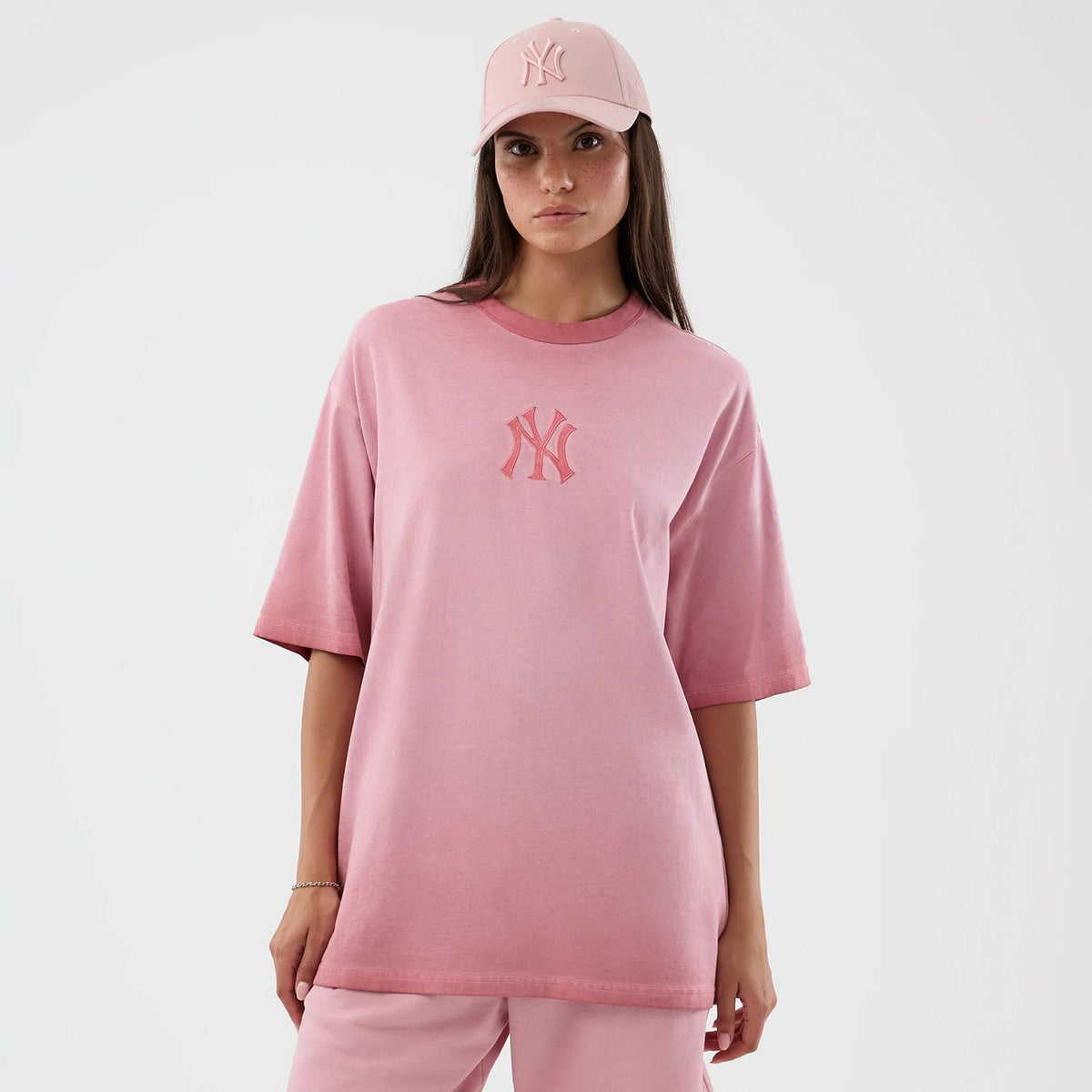 New York Yankees MLB Washed Logo Pastel Pink T-Shirt-zelvios