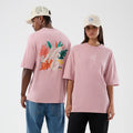 New Era Floral Graphic Pastel Pink Oversized T-Shirt-zelvios
