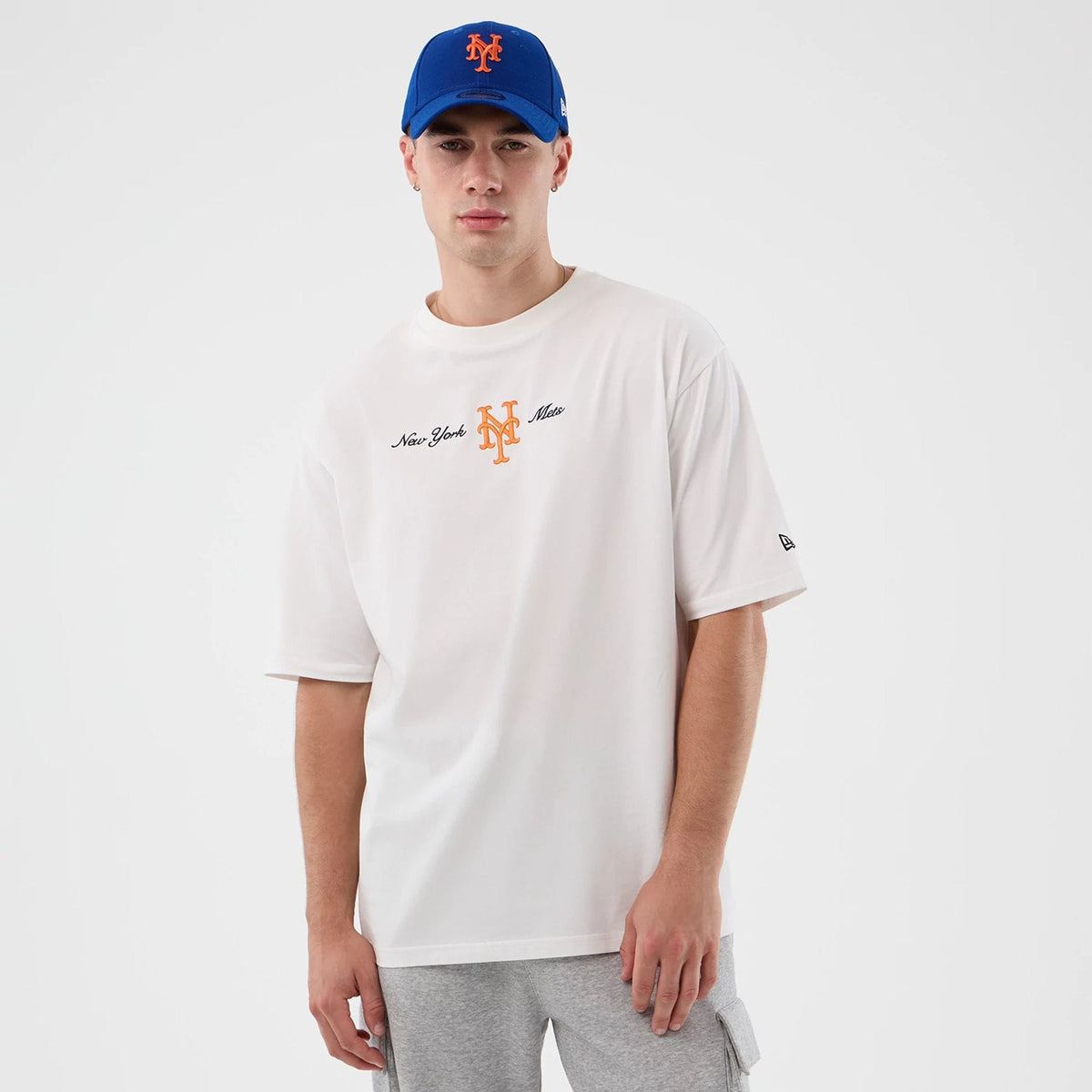New York Mets MLB Script White Oversized T-Shirt-zelvios