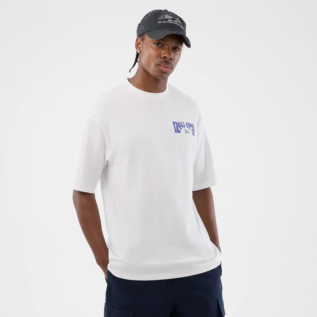 New Era Fun Pizza Graphic White Oversized T-Shirt-zelvios