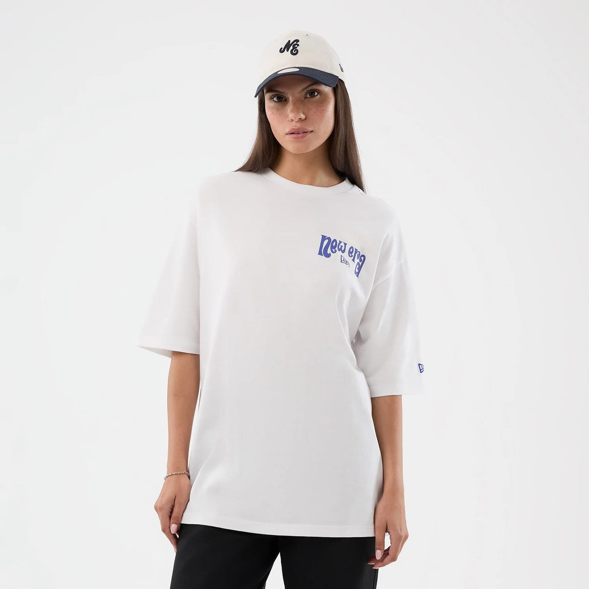 New Era Fun Pizza Graphic White Oversized T-Shirt-zelvios