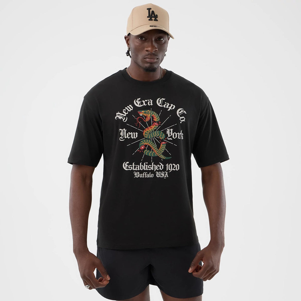 New Era Serpent Graphic Black Oversized T-Shirt-zelvios