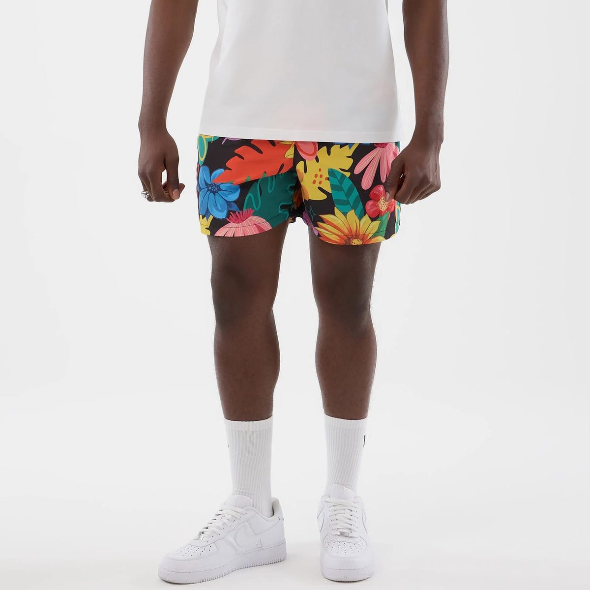 New Era Floral Black Swimming Shorts-zelvios