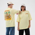 New Era Fun Beach Party Graphic Pastel Yellow Oversized T-Shirt-zelvios