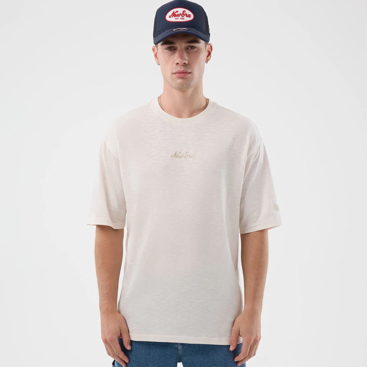 New Era Slub Open White Oversized T-Shirt-zelvios