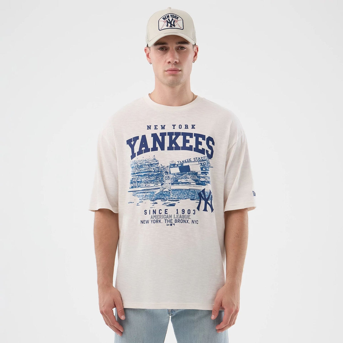 New York Yankees MLB Slub Open White Oversized T-Shirt-zelvios