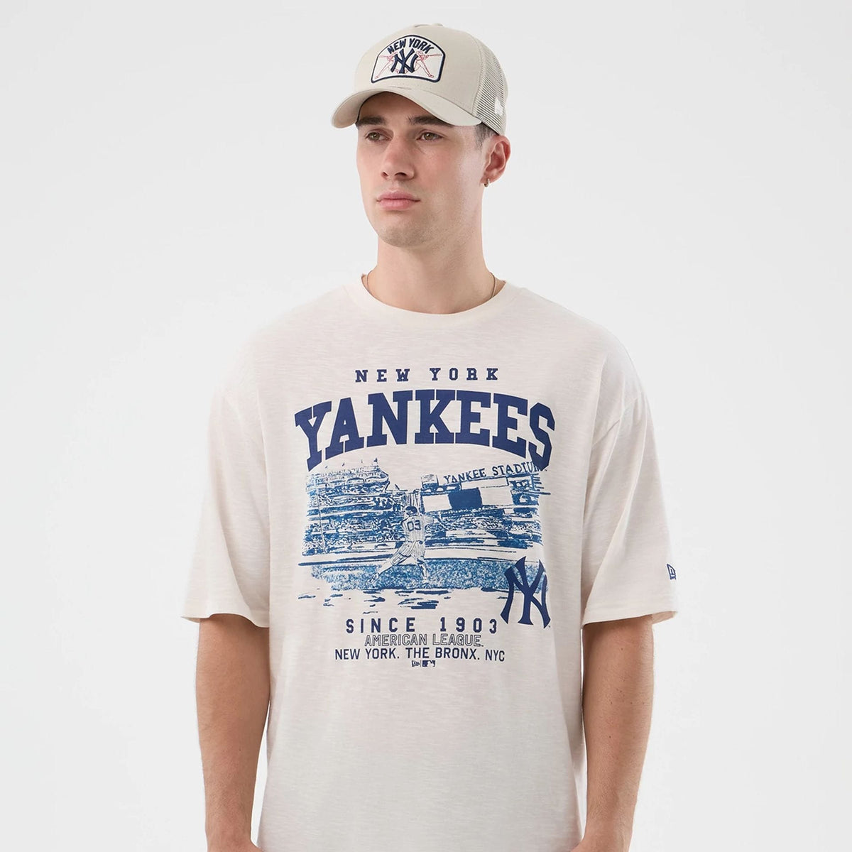New York Yankees MLB Slub Open White Oversized T-Shirt-zelvios