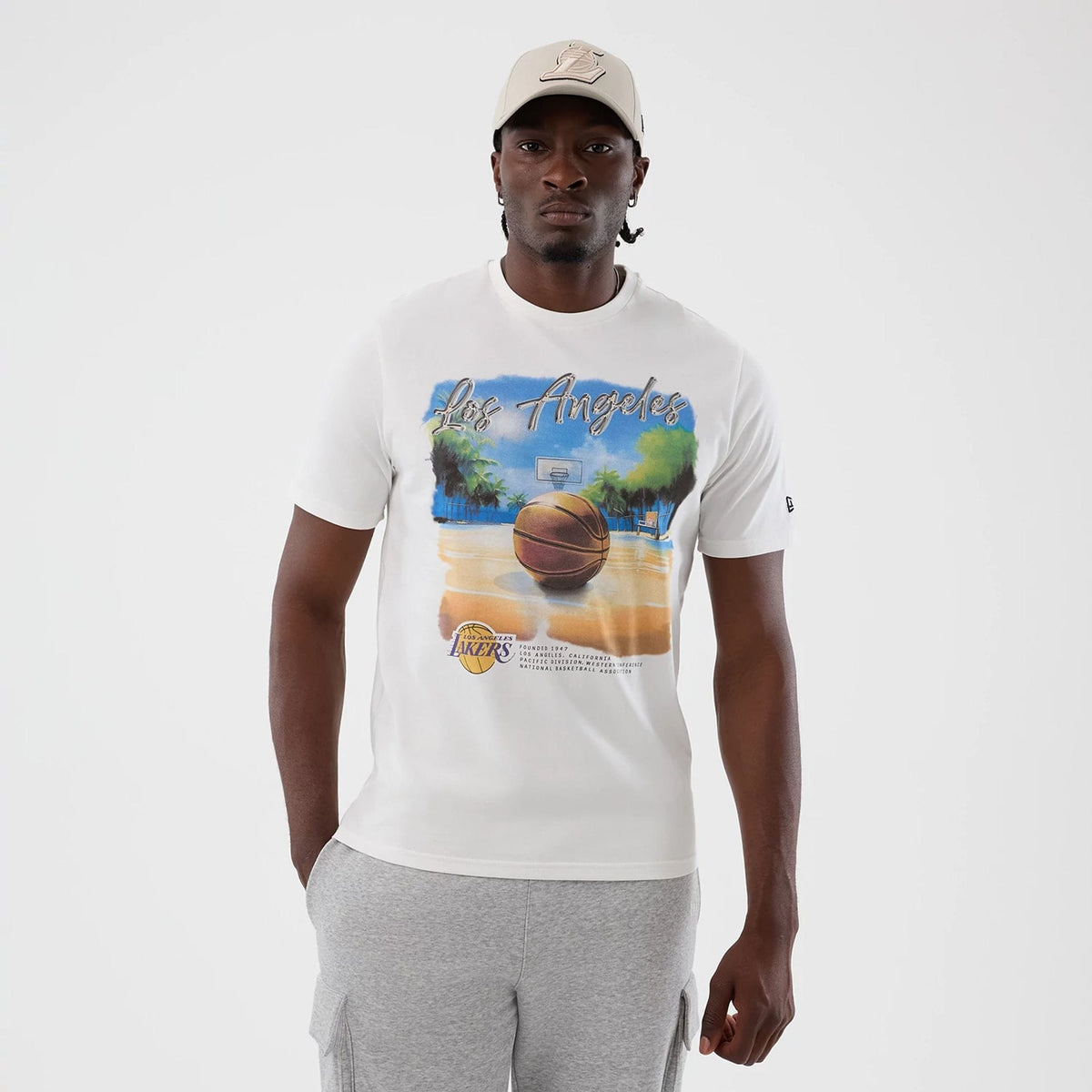 LA Lakers NBA Beach Graphic White T-Shirt-zelvios