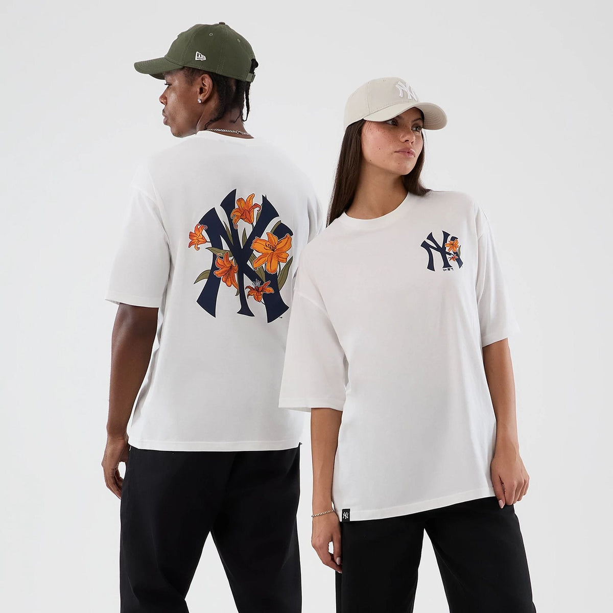 New York Yankees MLB Floral White Oversized T-Shirt-zelvios
