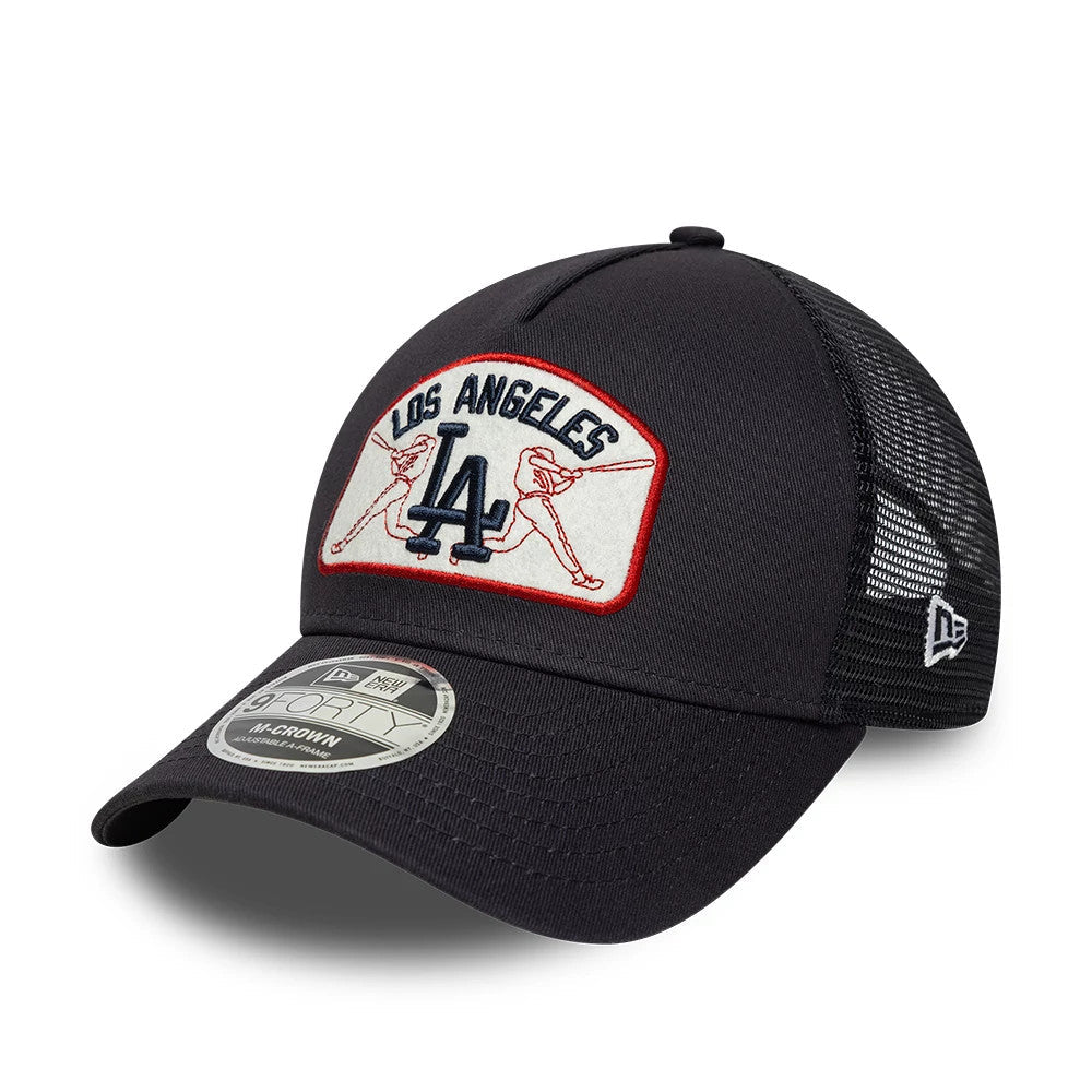 LA Dodgers MLB Patch Navy 9FORTY M-Crown A-Frame Trucker Adjustable Cap-zelvios
