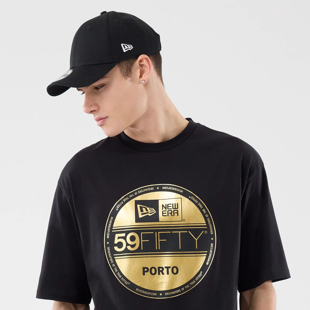 New Era Sticker Porto Black Oversized T-Shirt-zelvios