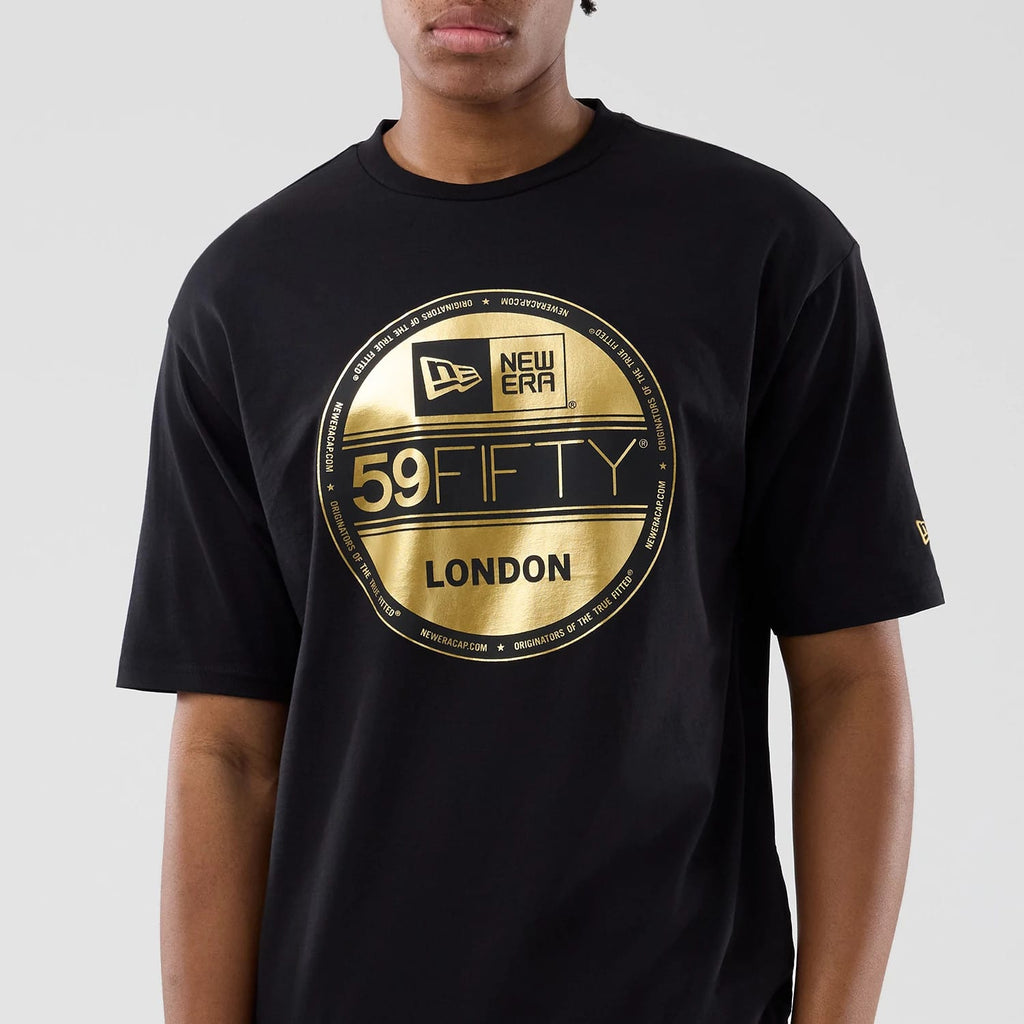 New Era Sticker London Black Oversized T-Shirt-zelvios