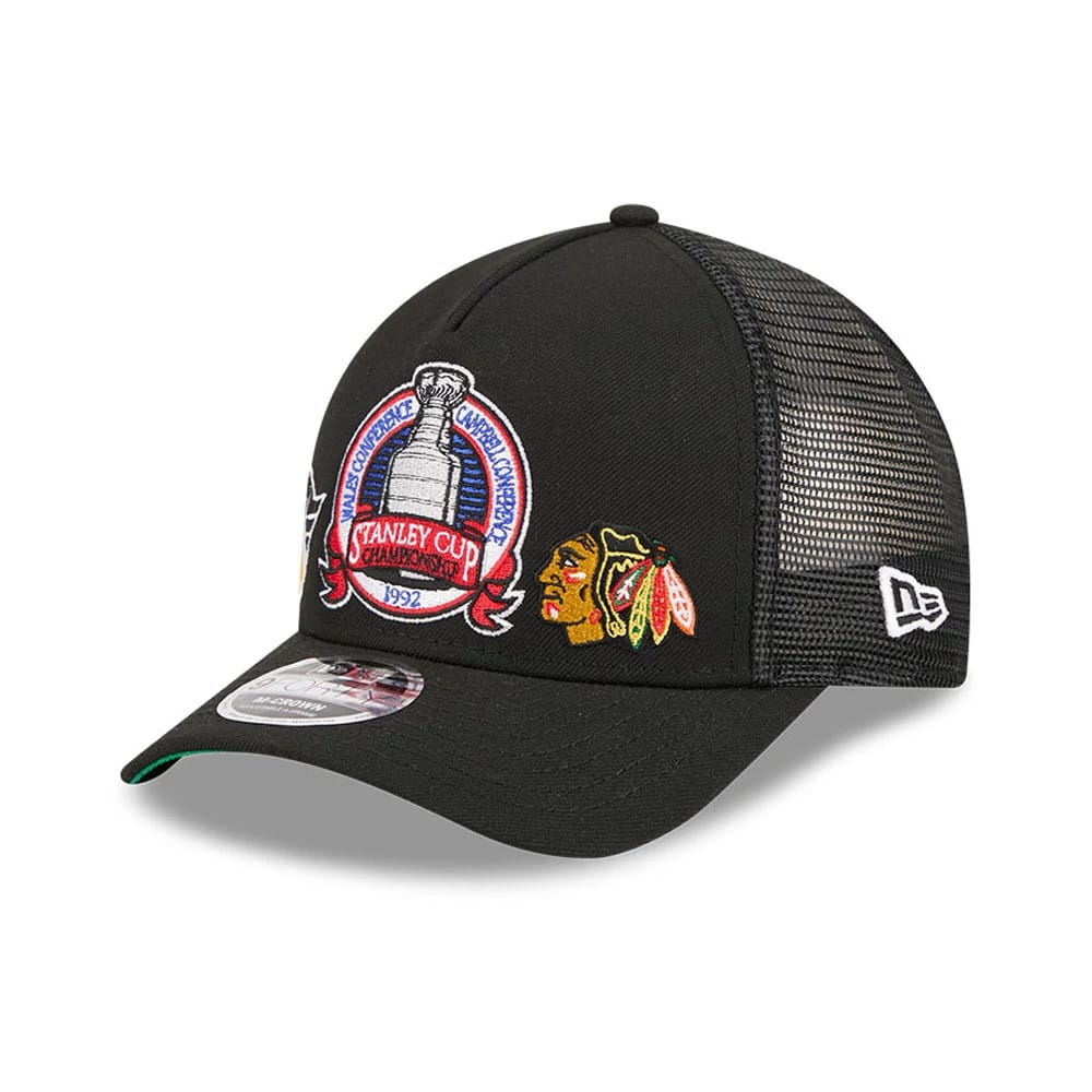 Penguins NHL Stanley Cup Black 9FORTY M-Crown A-Frame Trucker Adjustable Cap-zelvios