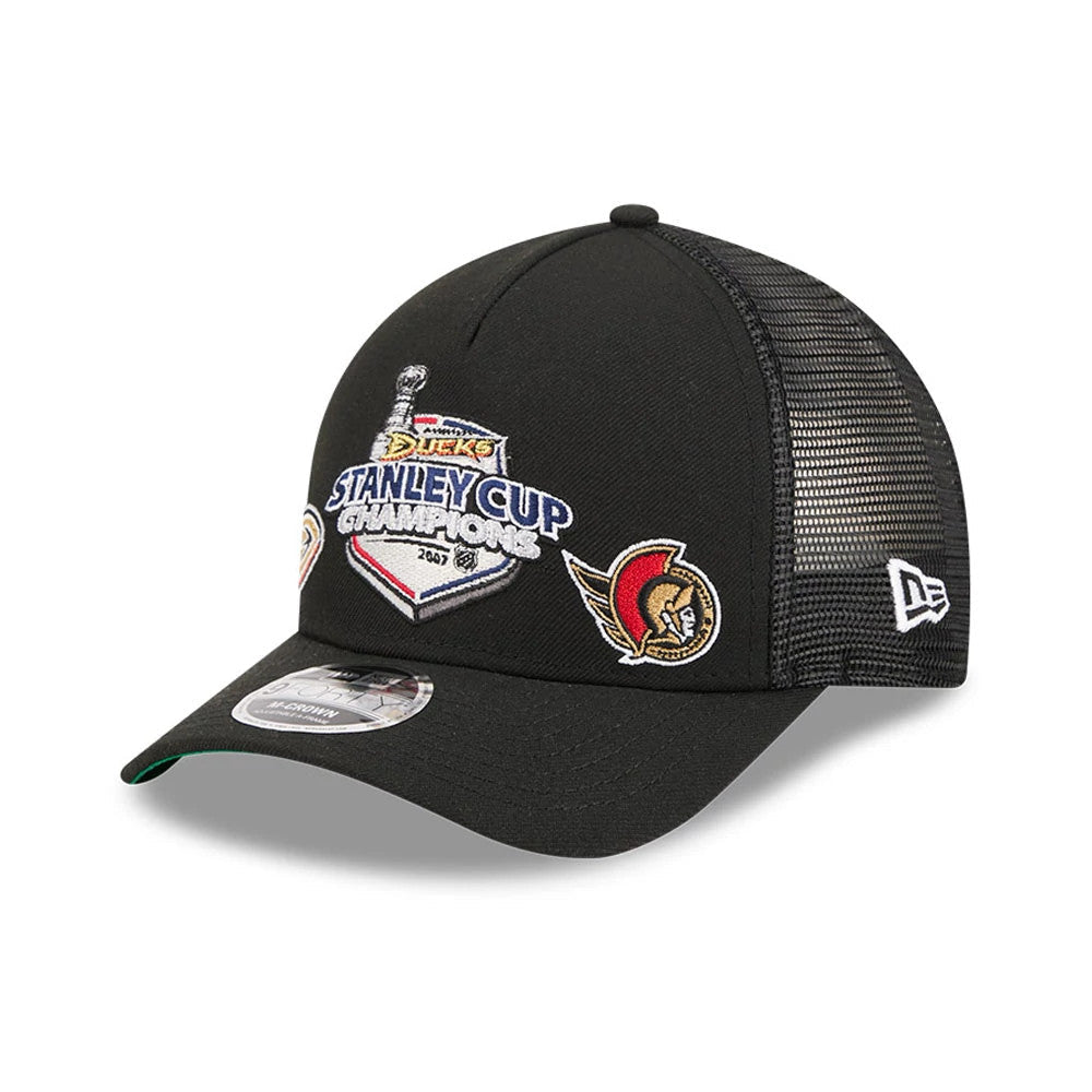 Ducks NHL Stanley Cup Black 9FORTY M-Crown A-Frame Trucker Adjustable Cap-kentox