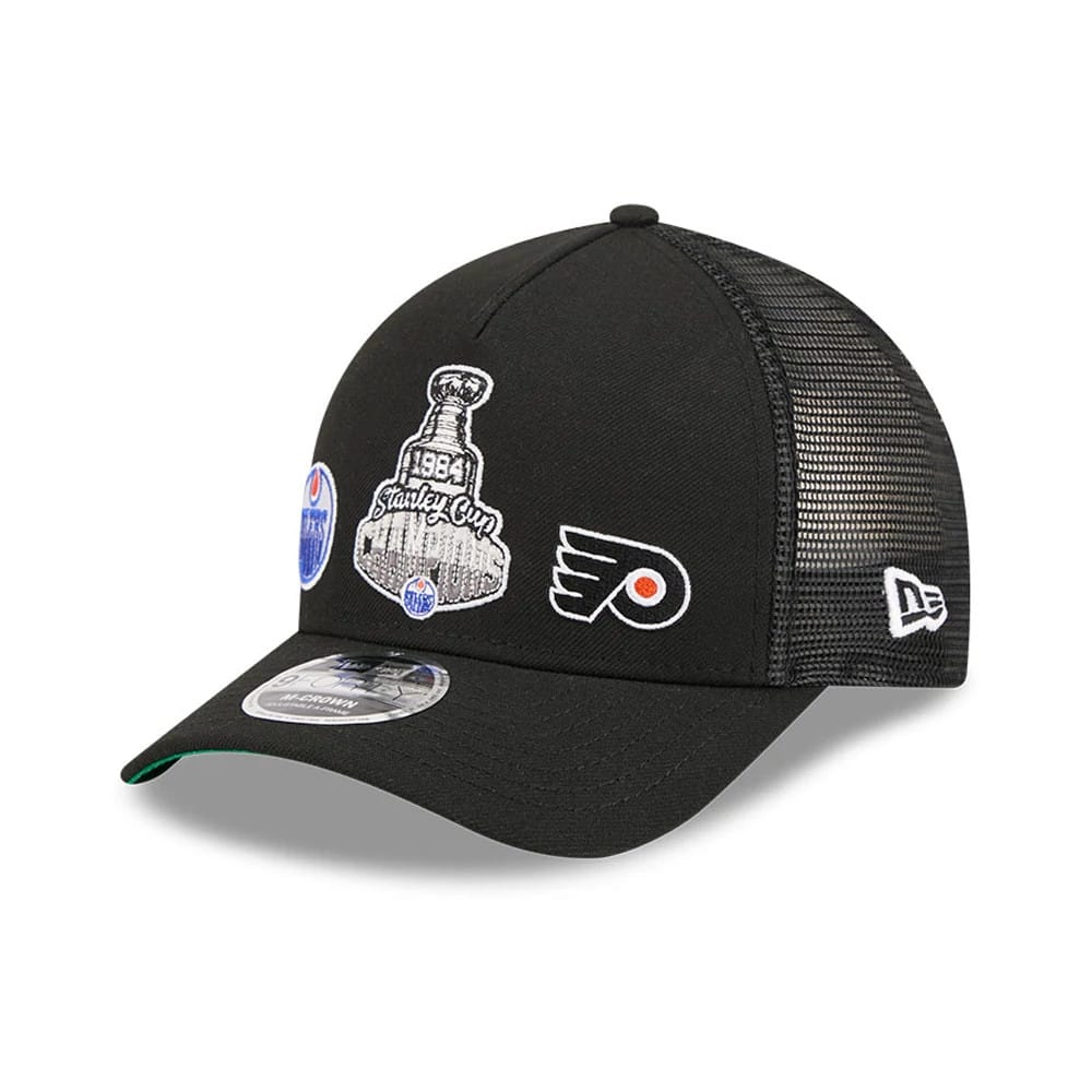 Oilers NHL Stanley Cup Black 9FORTY M-Crown A-Frame Trucker Adjustable Cap-zelvios