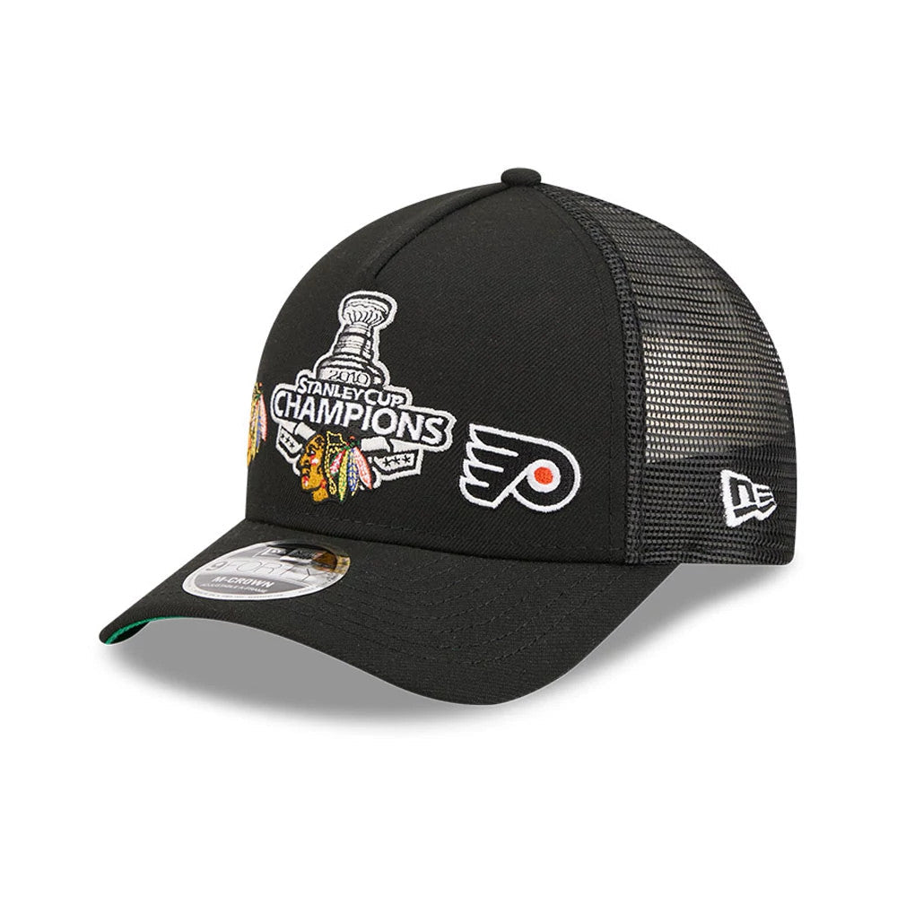 Blackhawks NHL Stanley Cup Black 9FORTY M-Crown A-Frame Trucker Adjustable Cap-zelvios
