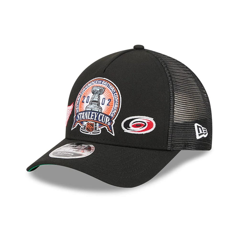 Red Wings NHL Stanley Cup Black 9FORTY M-Crown A-Frame Trucker Adjustable Cap-zelvios