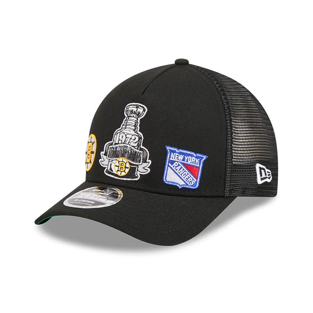 Bruins NHL Stanley Cup Black 9FORTY M-Crown A-Frame Trucker Adjustable Cap-zelvios