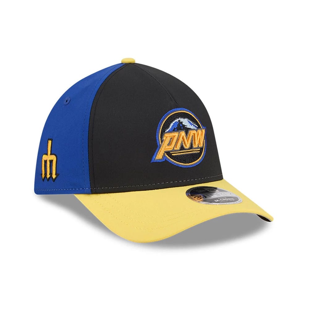 Mariners MLB City Connect Black 39THIRTY M-Crown A-Frame Stretch Fit Cap-zelvios