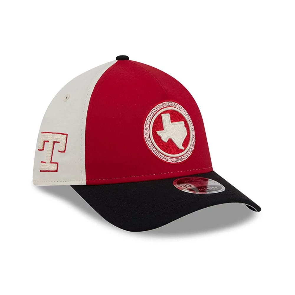 Rangers MLB City Connect Red 39THIRTY M-Crown A-Frame Stretch Fit Cap-zelvios