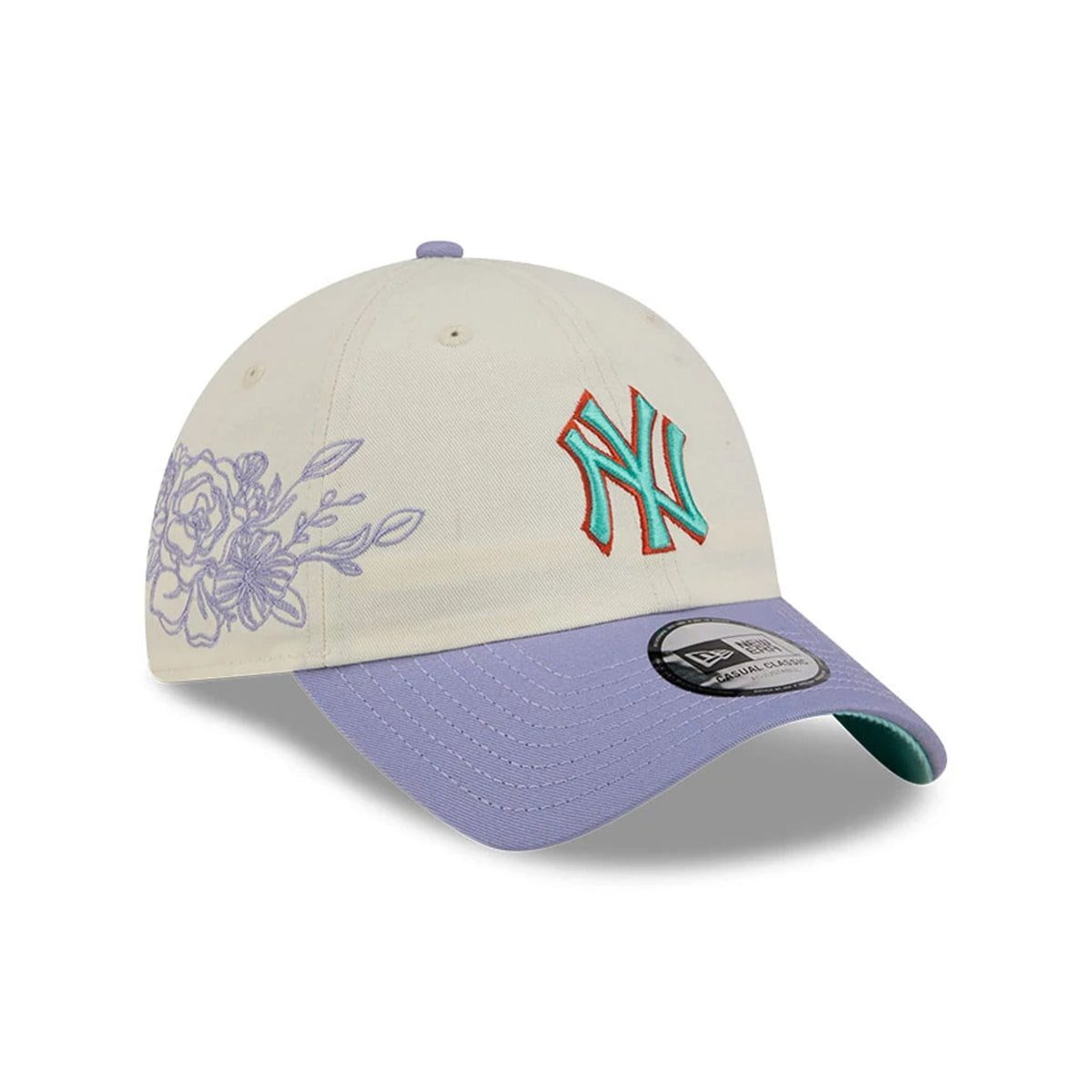New York Yankees MLB Lavender Flowers White Casual Classic Adjustable Cap-zelvios