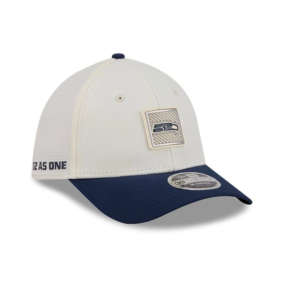 Seattle Seahawks NFL Training 2026 White 39THIRTY M-Crown Stretch Fit Cap-zelvios