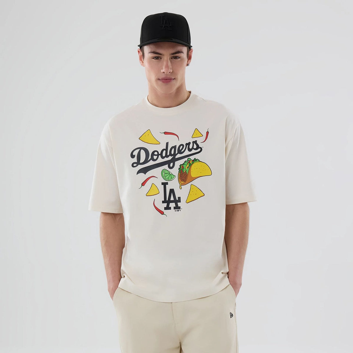 LA Dodgers MLB Food Graphic Open White Oversized T-Shirt-zelvios