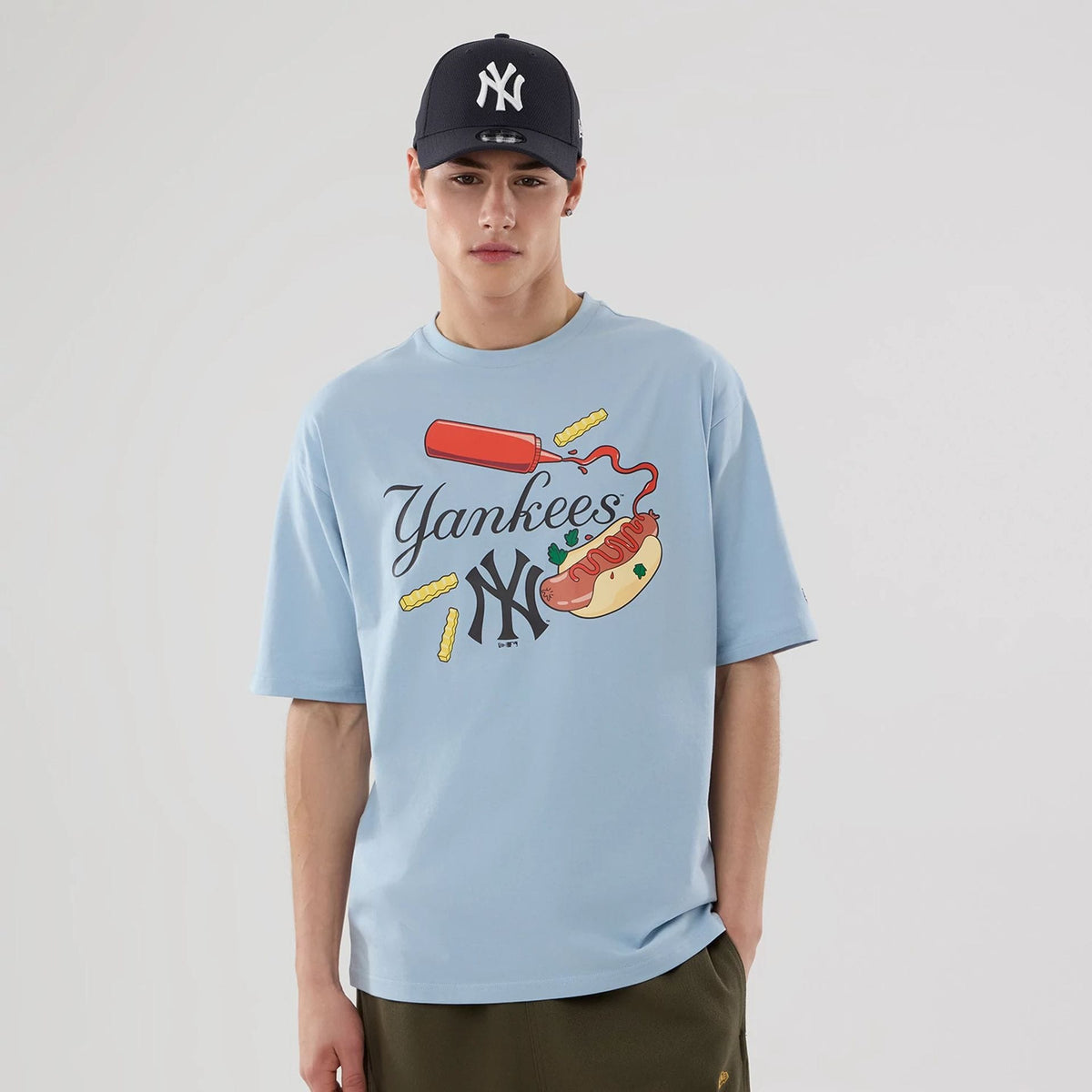New York Yankees MLB Food Graphic Pastel Blue Oversized T-Shirt-zelvios