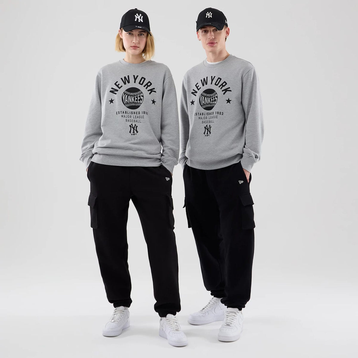 New York Yankees MLB Graphic Grey Oversized Crew Neck Sweater-zelvios