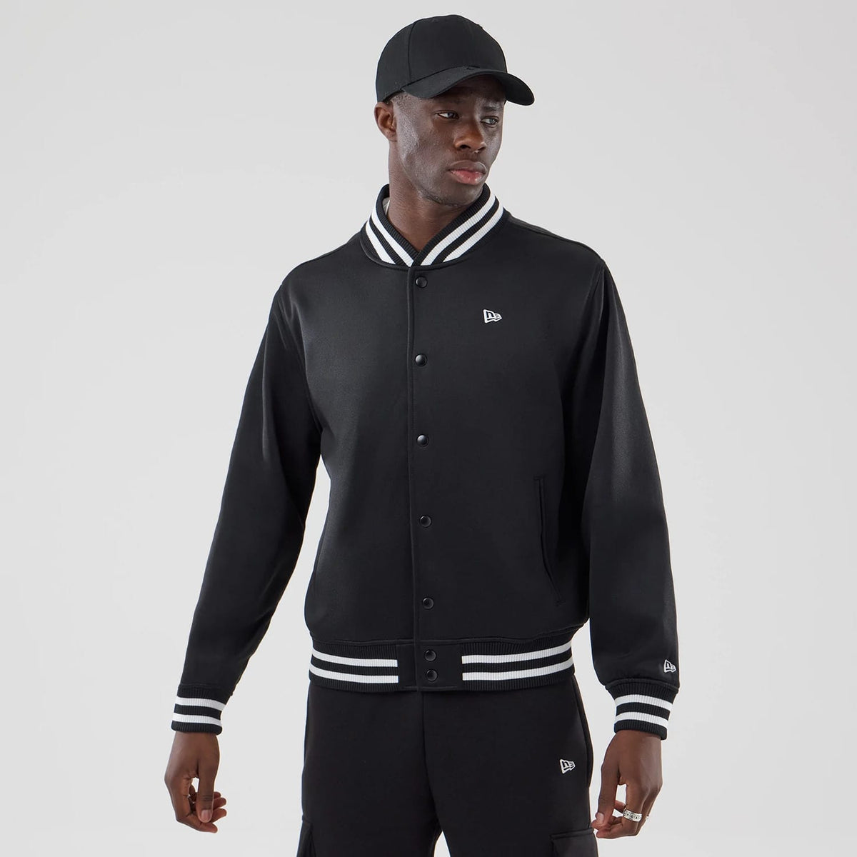 New Era Black Jersey Bomber Jacket-zelvios
