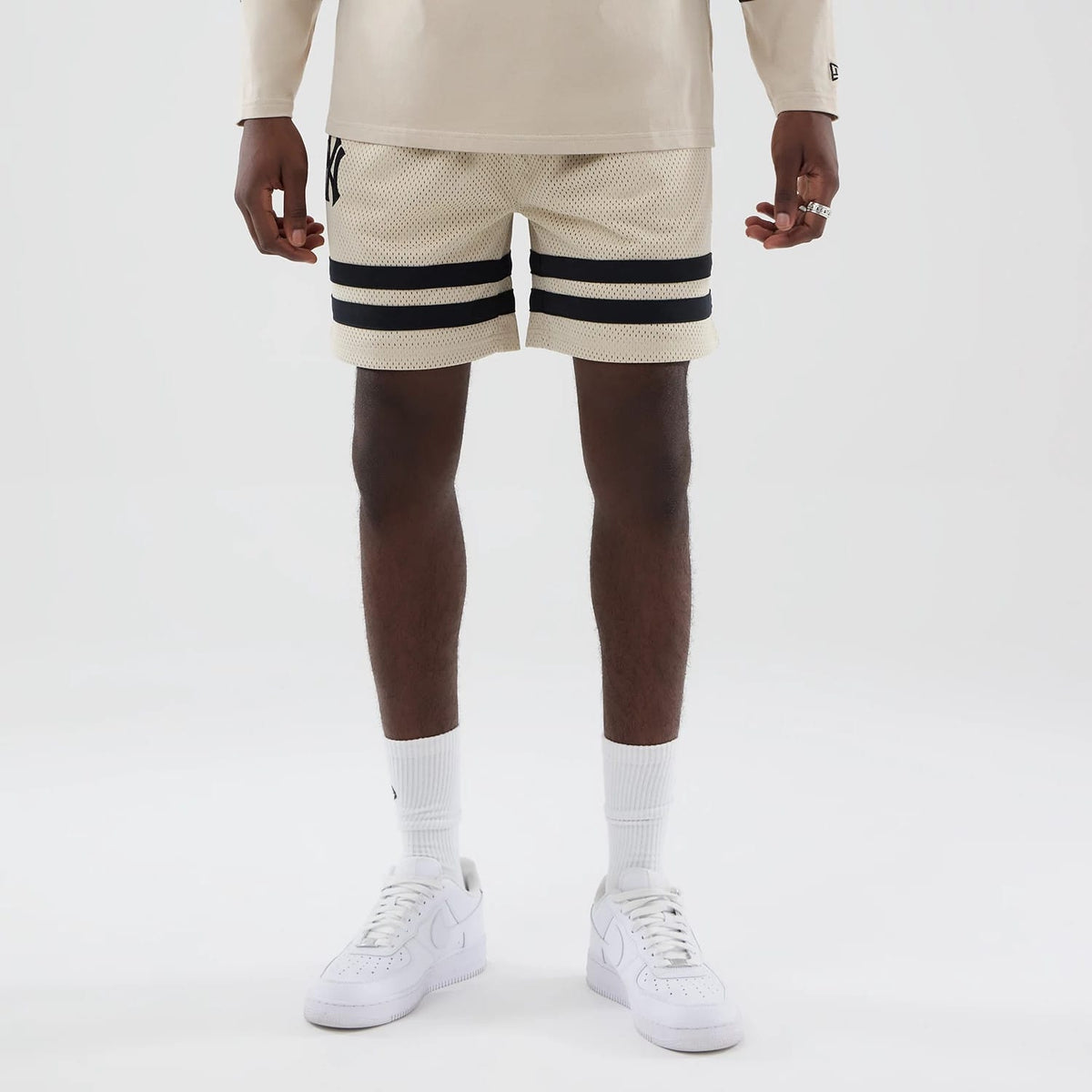 New York Yankees MLB Light Beige Oversized Mesh Shorts-zelvios