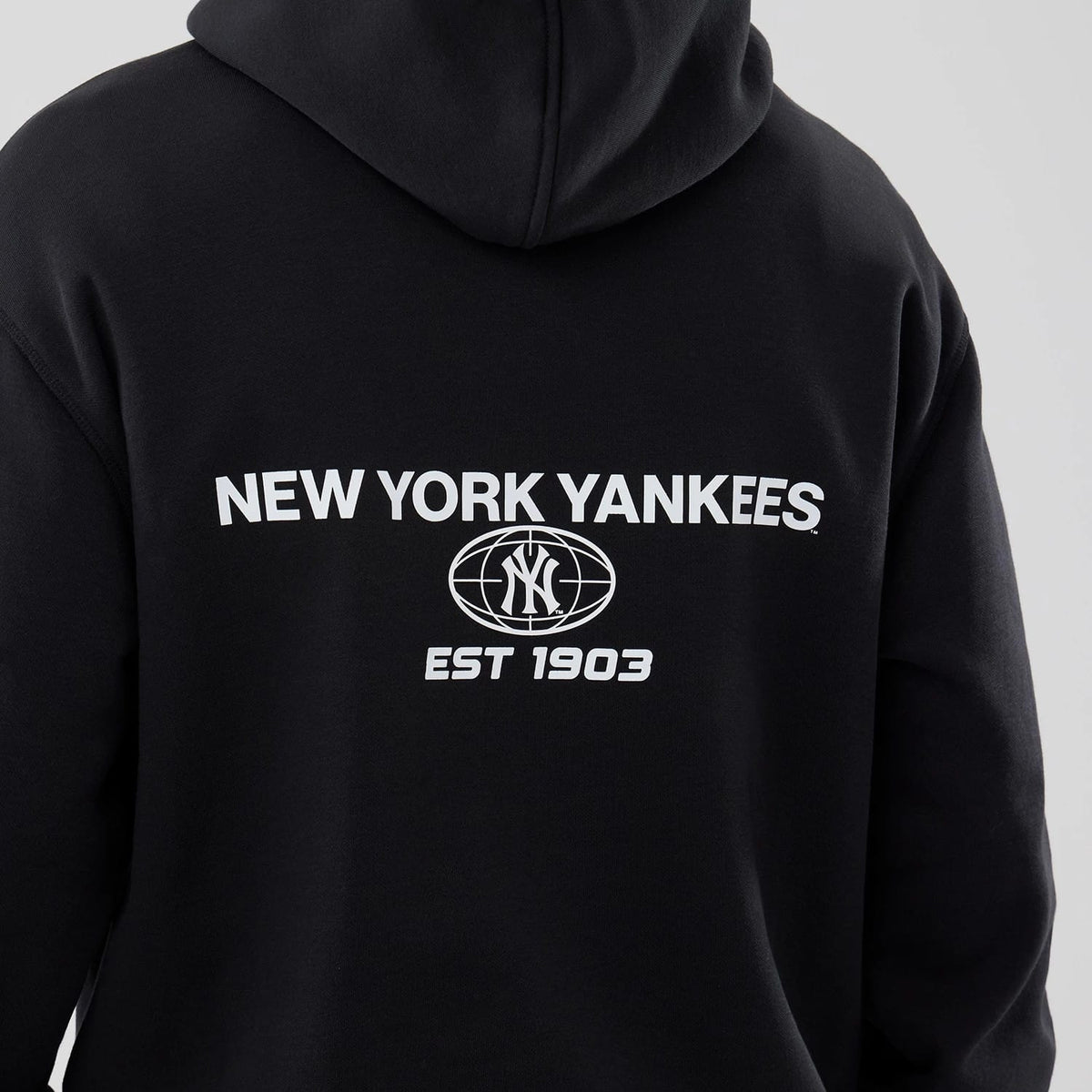 New York Yankees MLB Logo Graphic Black Oversized Pullover Hoodie-zelvios
