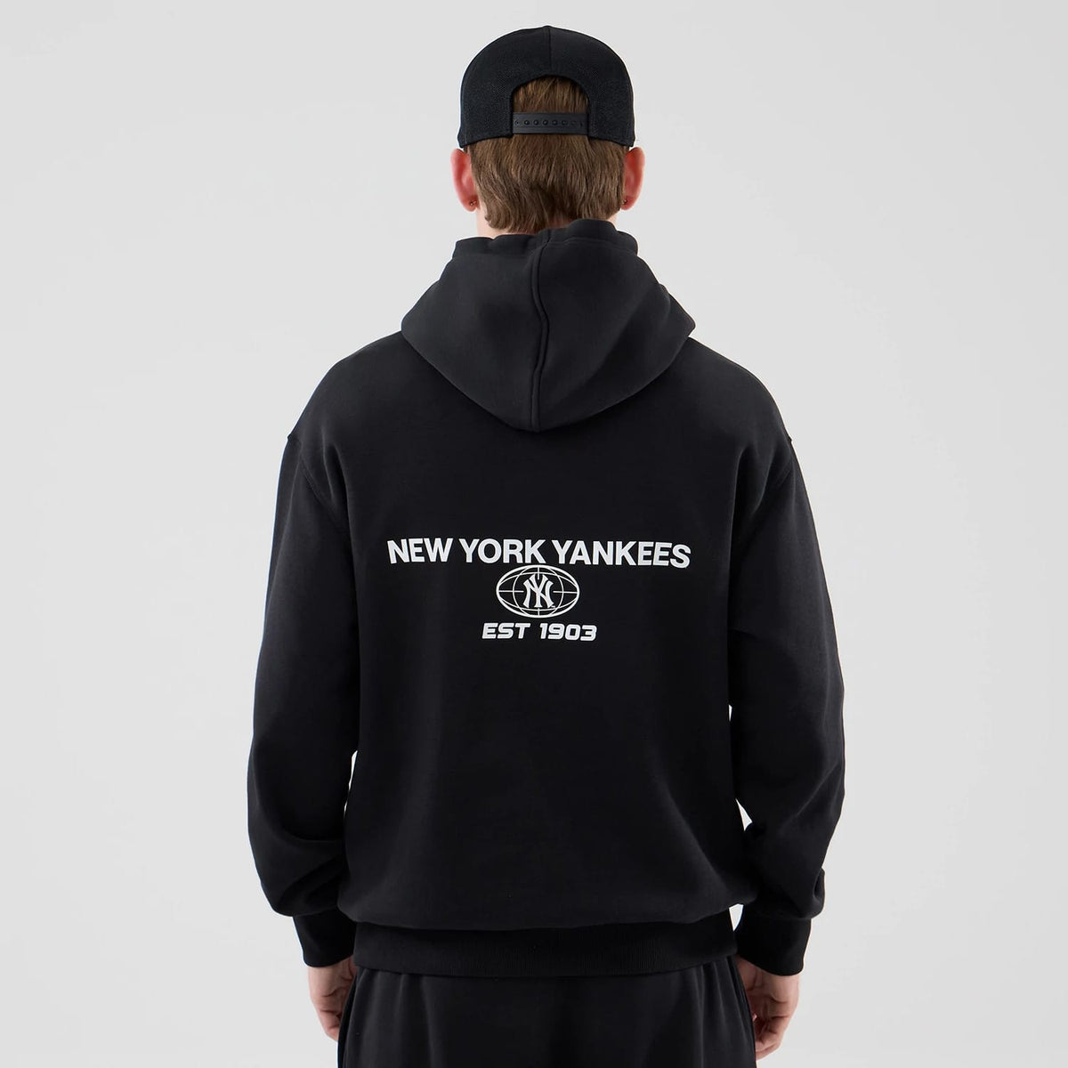 New York Yankees MLB Logo Graphic Black Oversized Pullover Hoodie-zelvios