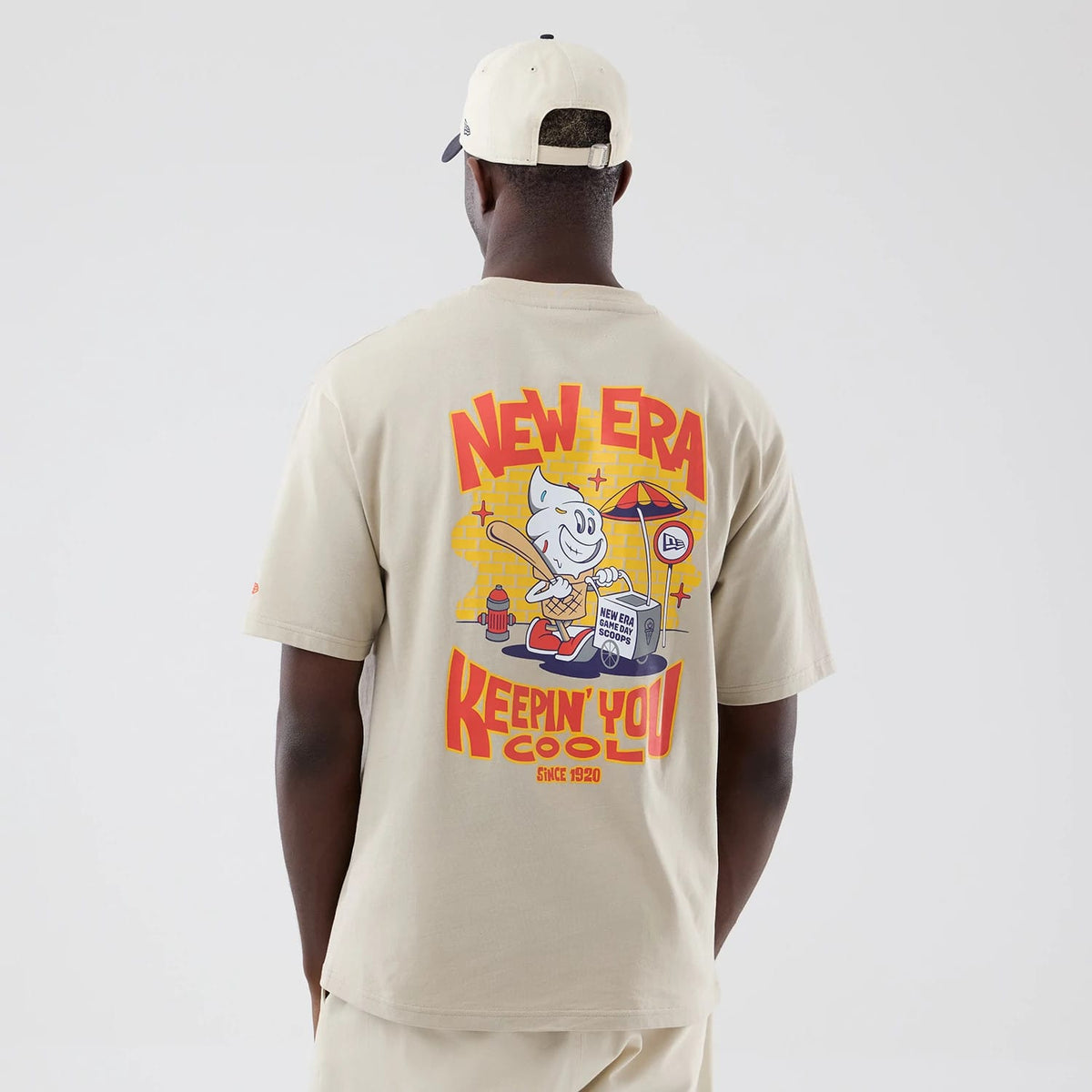 New Era Food Graphic Light Beige Oversized T-Shirt-zelvios