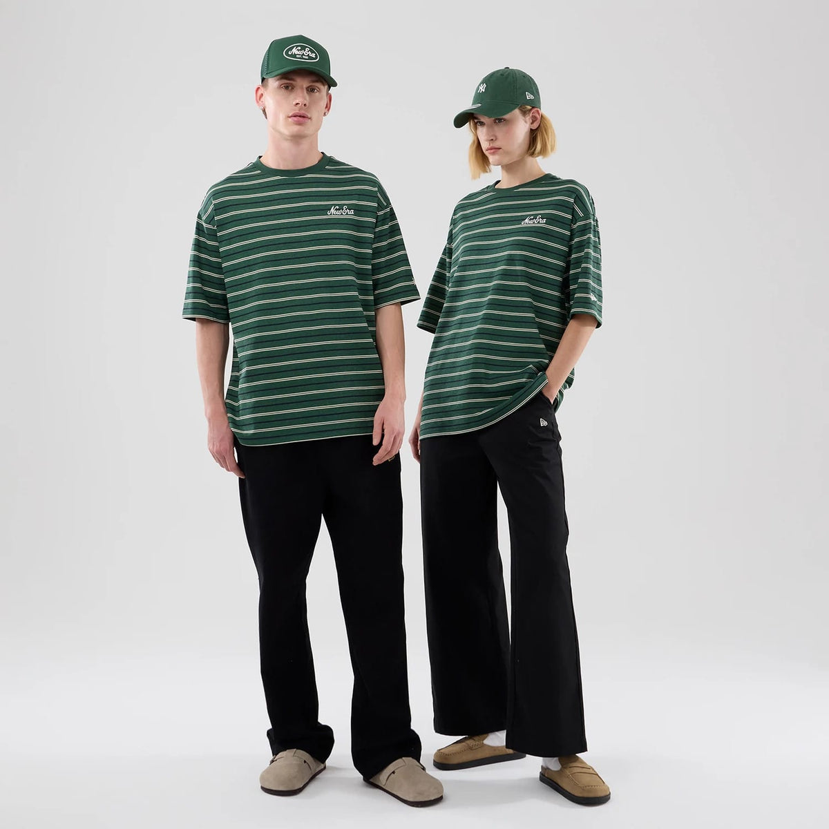 New Era Stripe Dark Green Oversized T-Shirt-zelvios