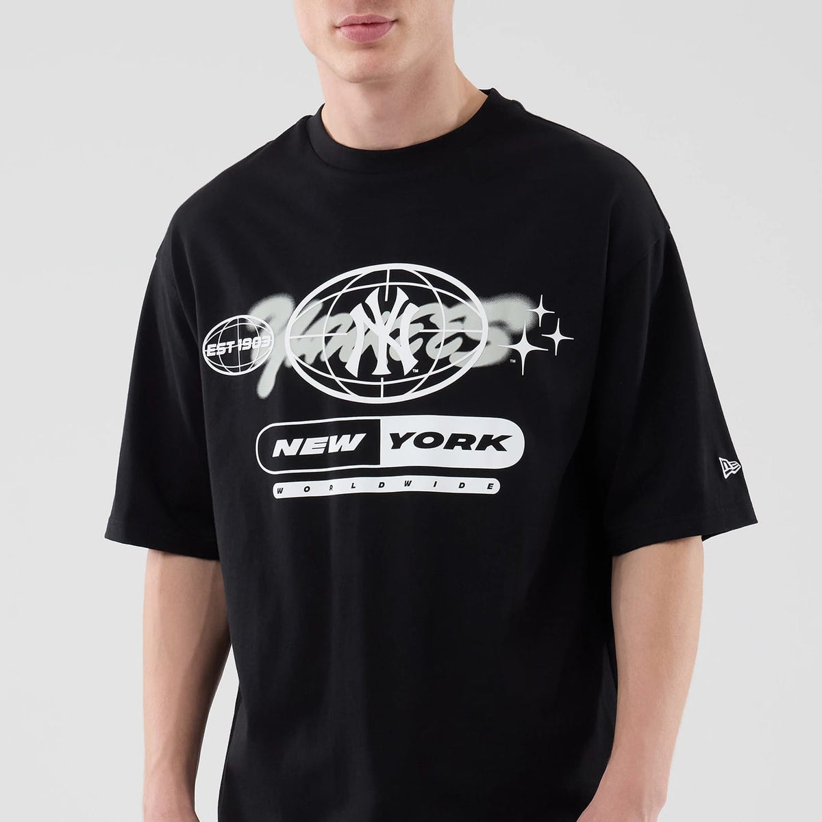 New York Yankees MLB Logo Graphic Black Oversized T-Shirt-zelvios