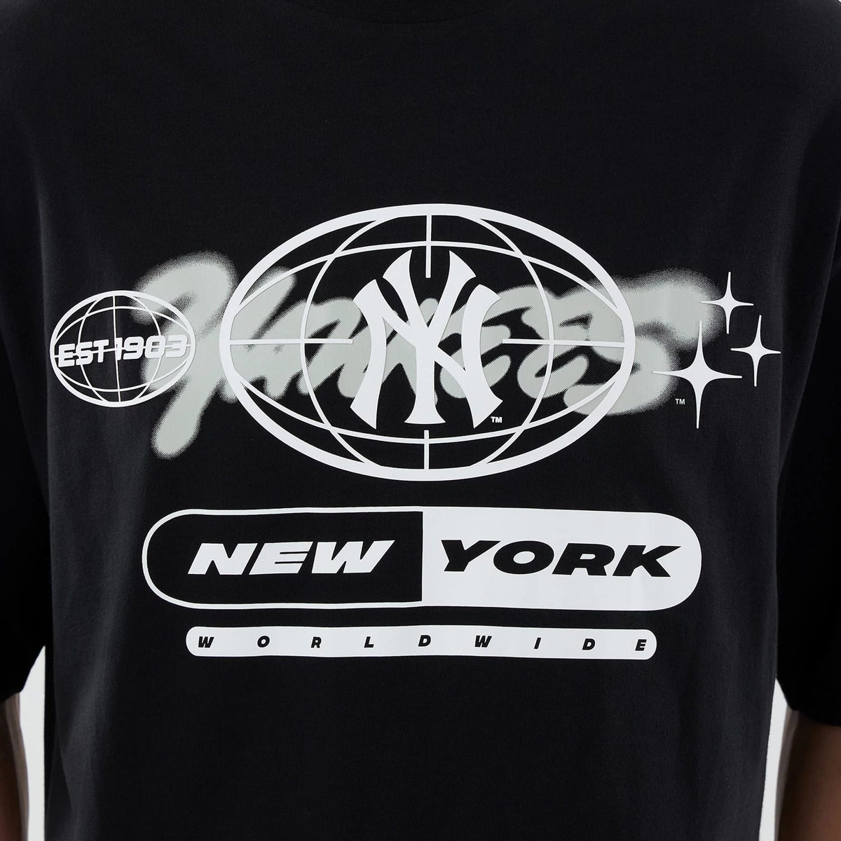 New York Yankees MLB Logo Graphic Black Oversized T-Shirt-zelvios