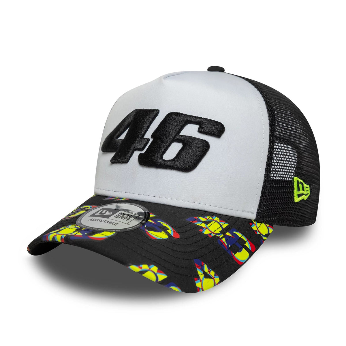 VR46 Print Visor Black 9FORTY E-Frame Trucker Adjustable Cap-zelvios