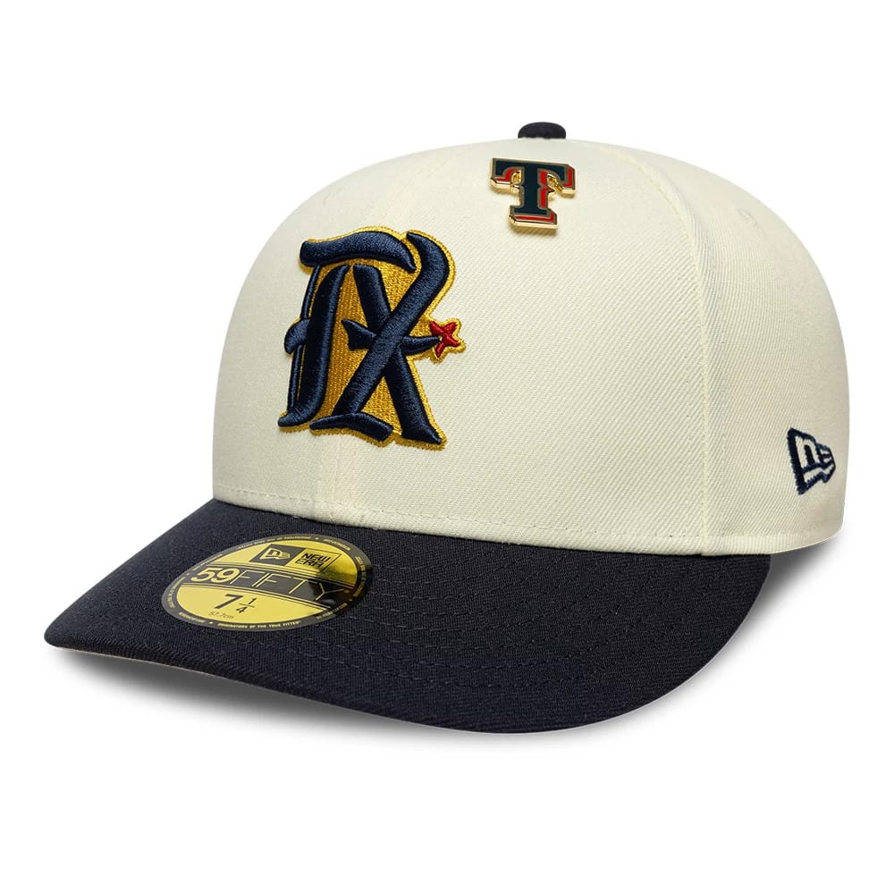 Texas Rangers MLB Pin Cream & Navy 59FIFTY Fitted Cap-zelvios