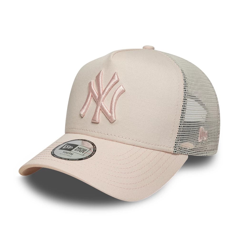 Yankees Youth MLB League Essential Pastel Pink 9FORTY A-Frame Trucker Adjustable Cap-zelvios
