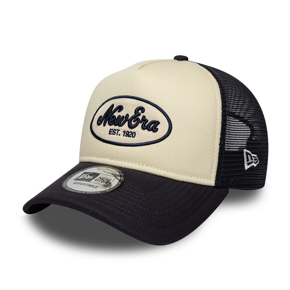 New Era Oval Patch Black 9FORTY A-Frame Trucker Adjustable Cap-zelvios