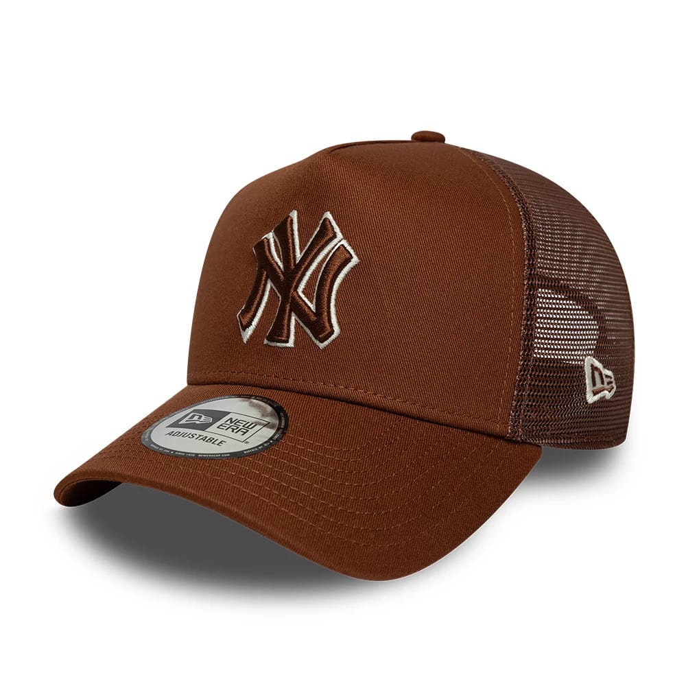 New York Yankees MLB Outline Brown 9FORTY E-Frame Trucker Adjustable Cap-zelvios