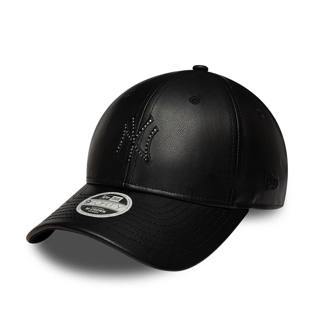 Yankees Womens MLB Diamante PU Black 9FORTY M-Crown Adjustable Cap-zelvios