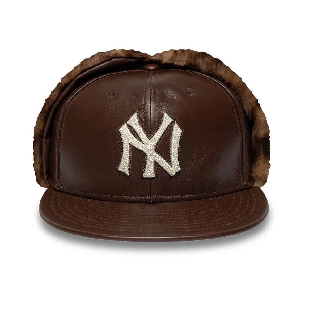 New York Yankees MLB Leather Brown Dogear 59FIFTY Fitted Cap-zelvios