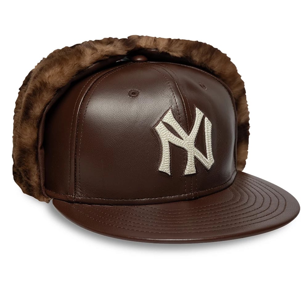 New York Yankees MLB Leather Brown Dogear 59FIFTY Fitted Cap-zelvios