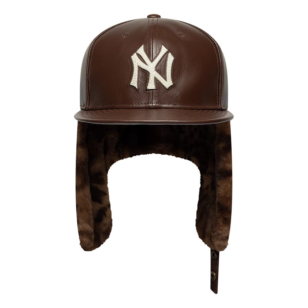 New York Yankees MLB Leather Brown Dogear 59FIFTY Fitted Cap-zelvios